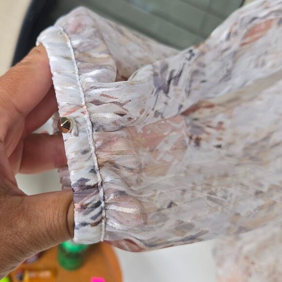 White House Black Market Long Sleeve Geo Boho Dress White Brown Sz 8 Shimmery - Picture 3 of 10